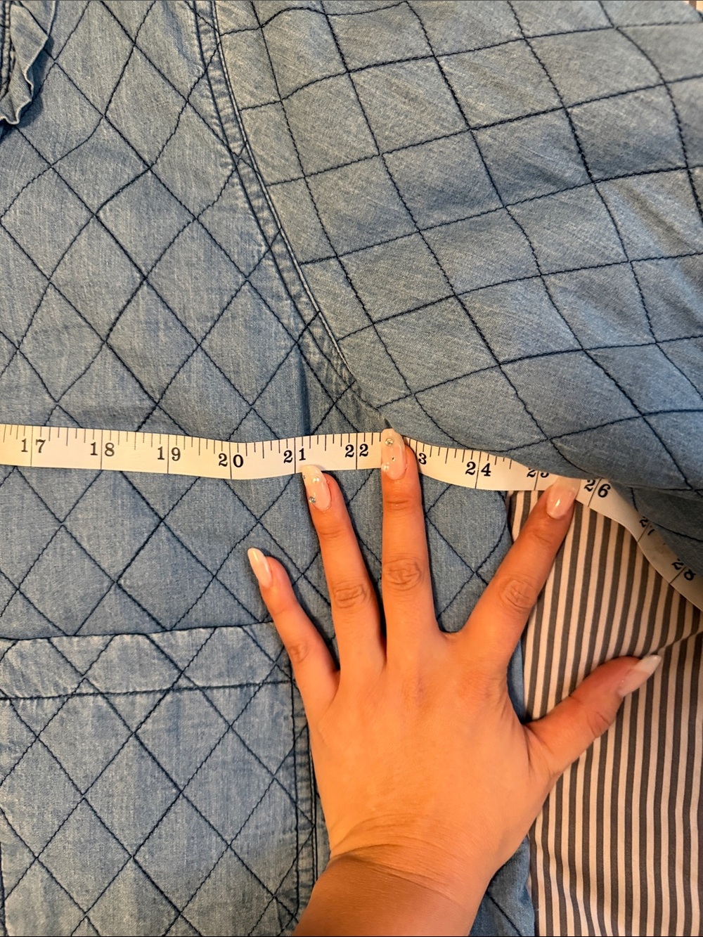 Quilted Chambray Tie-Front Jacket - Blue - Picture 4 of 5
